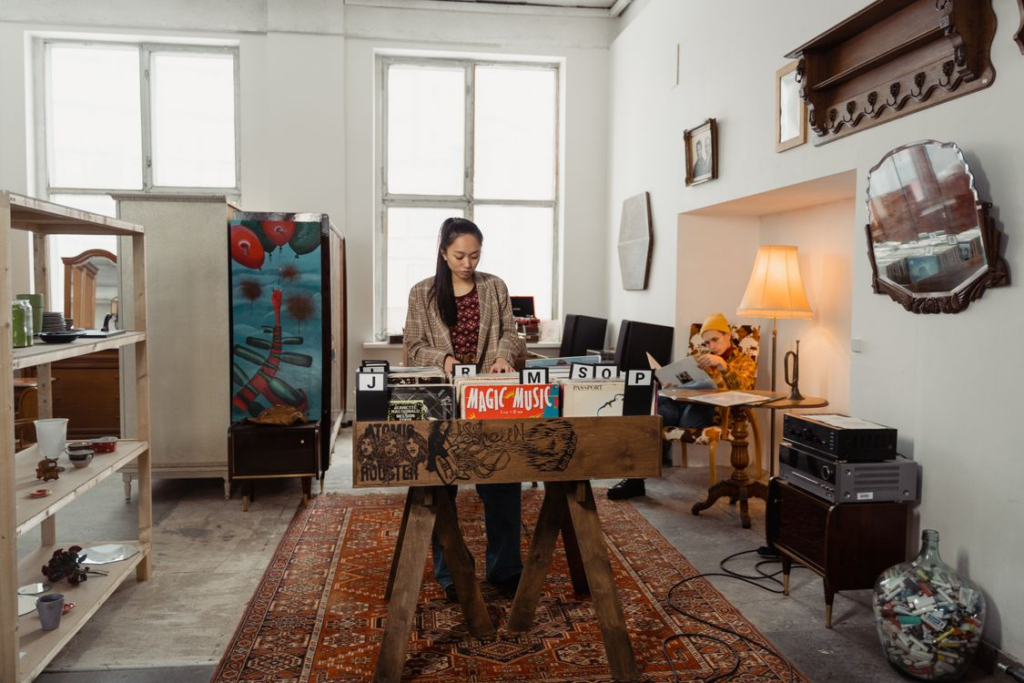 Shopper browsing vinyl records showing why nostalgia trends always return.