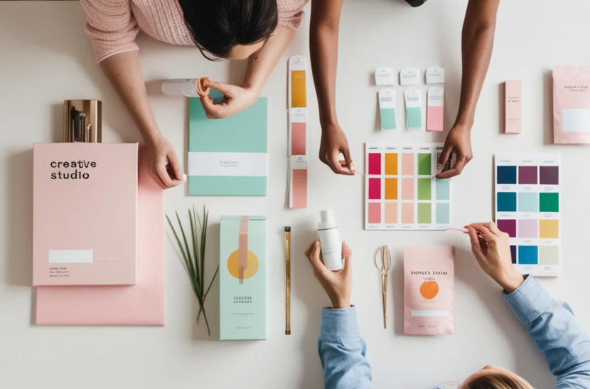 Color palettes and packaging showing color psychology in marketing.